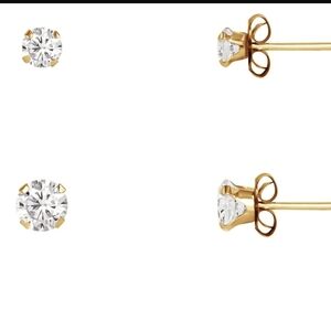 Nwt Real 10k Yellow Gold Stud Earrings W/ ROUND simulated Diamonds